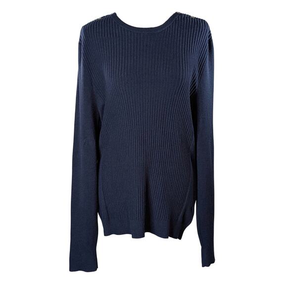 J.McLaughlin Seaspray Knit Top Sweater Navy Blue Gold Button Shoulder Size XL - Picture 4 of 16